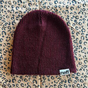 neff Maroon Ribbed Knit Acrylic Beanie Hat